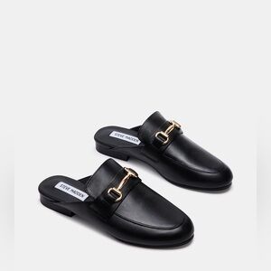 Steve Madden Women's Kandi Black Leather Loafers, Gold Hardware sz8